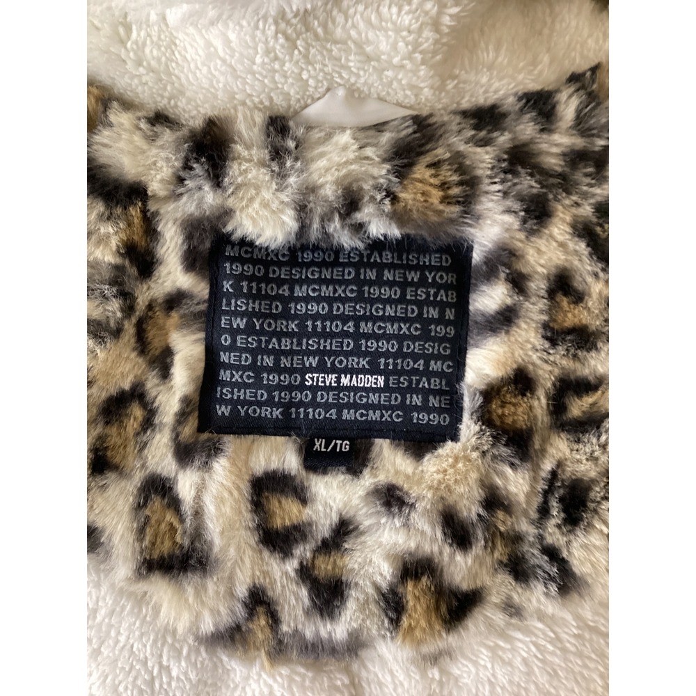 Steve Madden Leopard Print Faux Fur Coat with Sherpa Collar Tan White XL - Picture 4 of 6